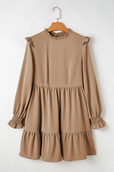 Frill Round Neck Flounce Sleeve Mini Dress