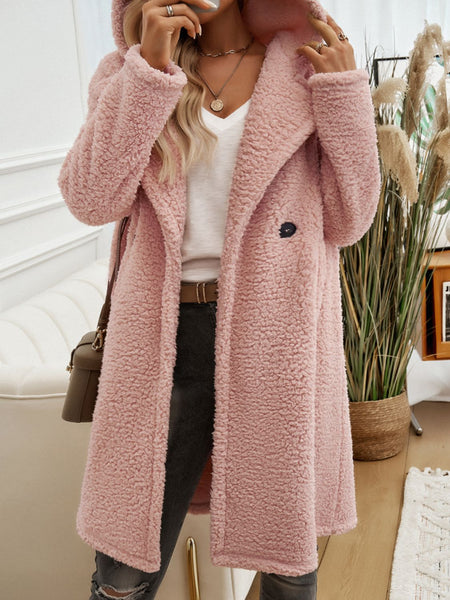 Pocketed Long Sleeve Hooded Teddy Coat