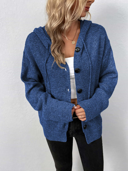 Button-Down Long Sleeve Hooded Sweater