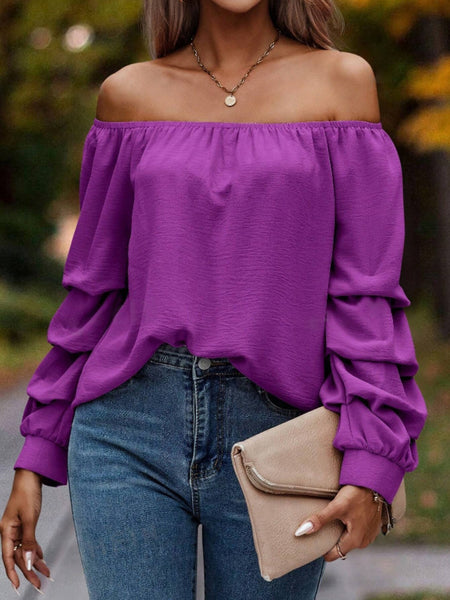 Ruched Off-Shoulder Long Sleeve Blouse