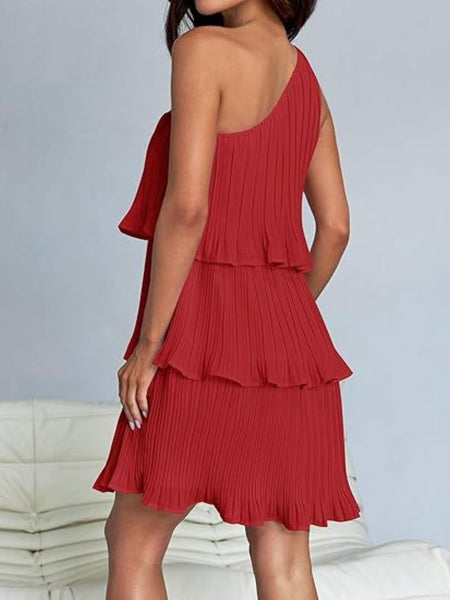 Layered Single Shoulder Mini Dress