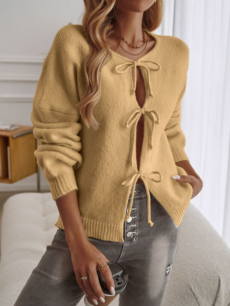 Devine Tied Round Neck Dropped Shoulder Cardigan