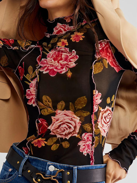 Floral Mock Neck Long Sleeve Top