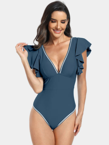 Plunge Cap Sleeve One-Piece Swimwear