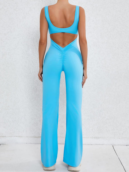 Cutout Wide Strap Scoop Neck Active Jumpsuit