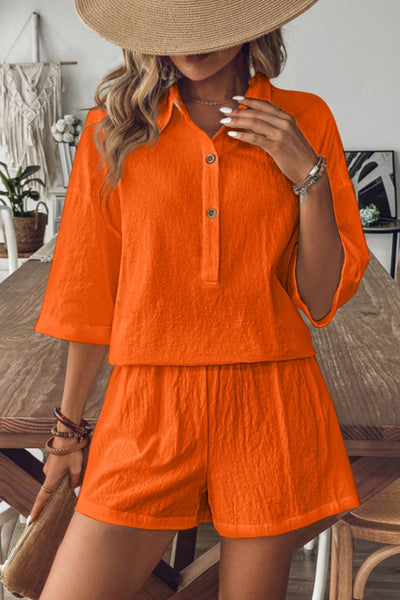 Collared Neck Half Sleeve Top and Shorts Set