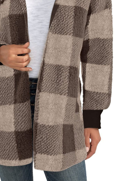 Plaid Long Sleeve Hooded Coat