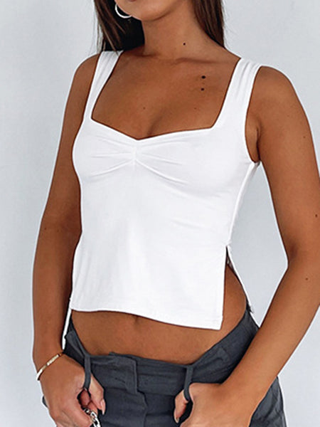 Ruched Sweetheart Neck Wide Strap Tank