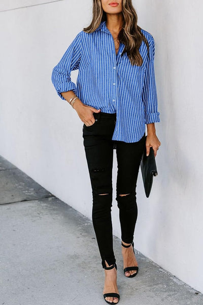 Striped Button Up Long Sleeve Shirt