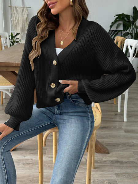 V-Neck Button Up Long Sleeve Cardigan