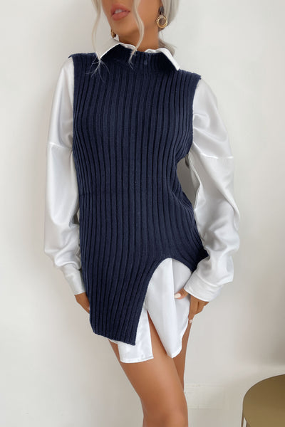 Perfee Slit Hem Sweater Vest Dress