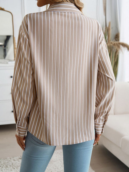 Striped Collared Neck Long Sleeve Shirt