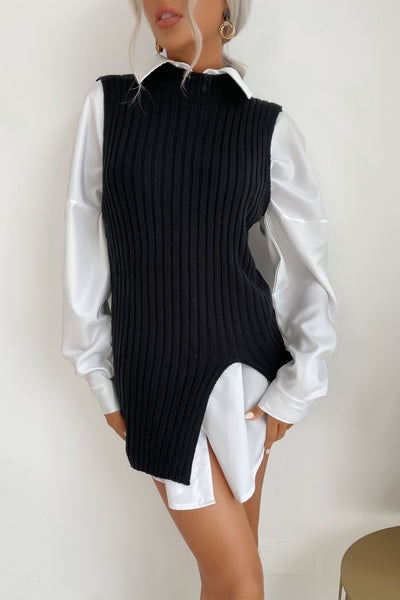 Perfee Slit Hem Sweater Vest Dress