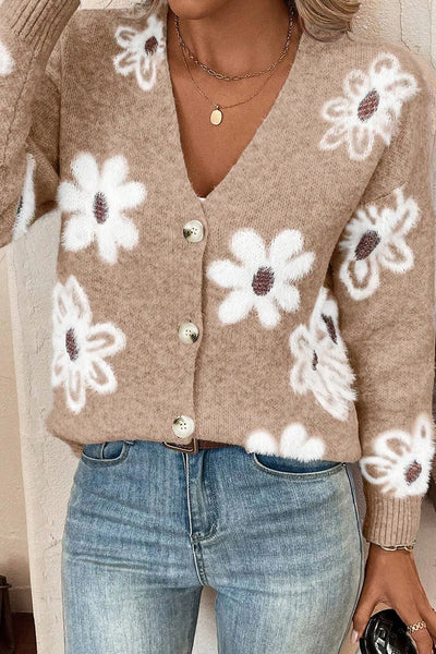 Flower Button Up Long Sleeve Cardigan