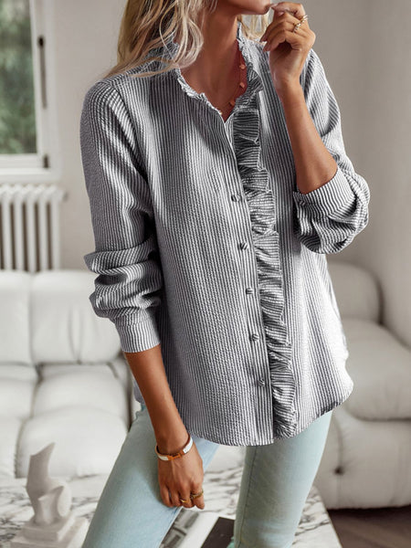 Ruffle Trim Long Sleeve Shirt