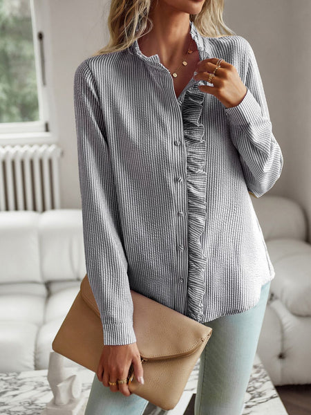 Ruffle Trim Long Sleeve Shirt