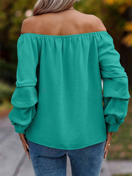 Ruched Off-Shoulder Long Sleeve Blouse