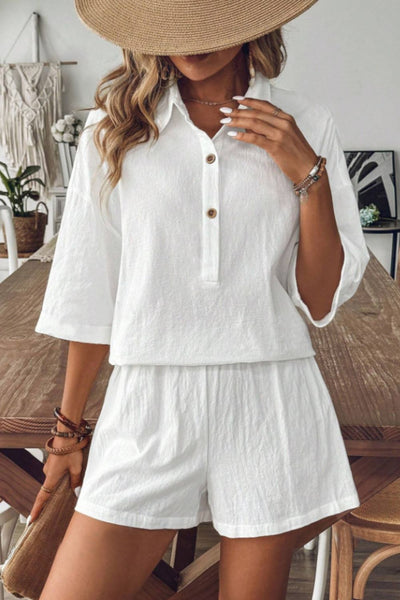Collared Neck Half Sleeve Top and Shorts Set