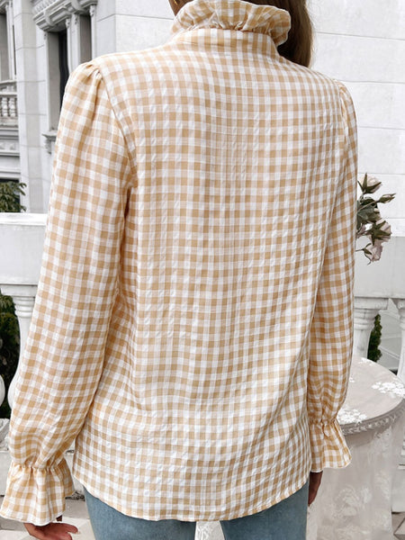 Frill Ruffled Plaid Long Sleeve Shirt