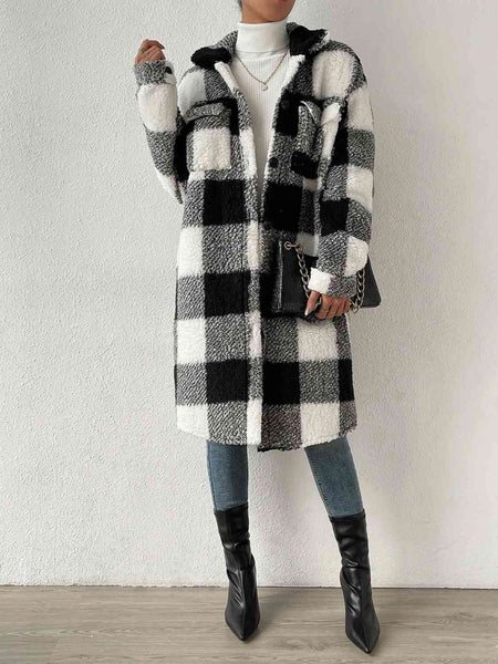 Plaid Collared Neck Button Down Coat