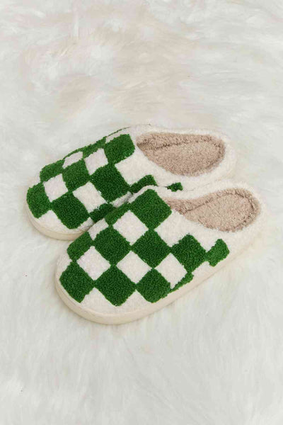 Melody Checkered Print Plush Slide Slippers