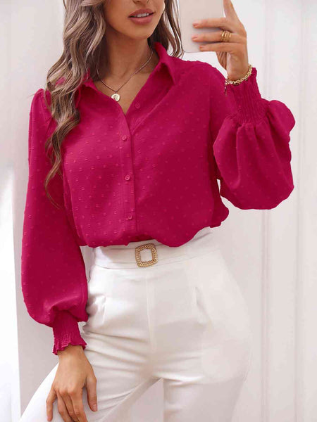 Lantern Sleeve Collared Shirt