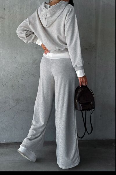 Dropped Shoulder Hooded Top and Drawstring Pants Set