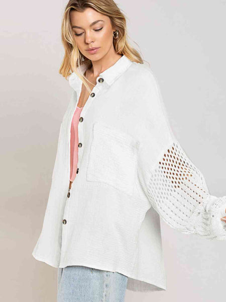 Openwork Collared Neck Button Front Shirt