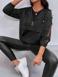 Drawstring Half Zip Long Sleeve Hoodie