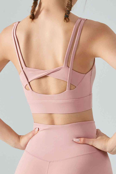 Faux Layered Twist Back Cutout Sports Bra