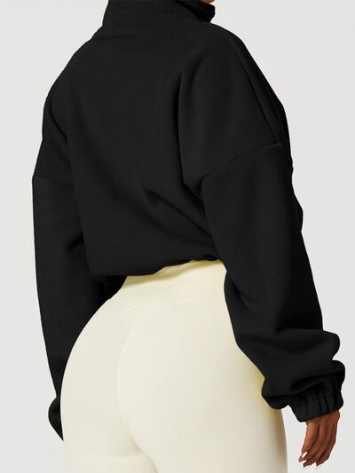 Drawstring Zip Up Dropped Shoulder Sweatshirt