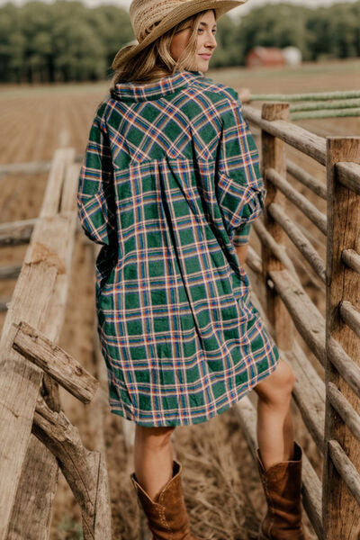 Plaid Belted Half Sleeve Mini Dress