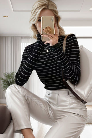 Striped Turtleneck Long Sleeve T-Shirt