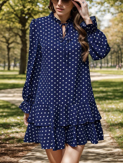 Layered Polka Dot Flounce Sleeve Mini Dress