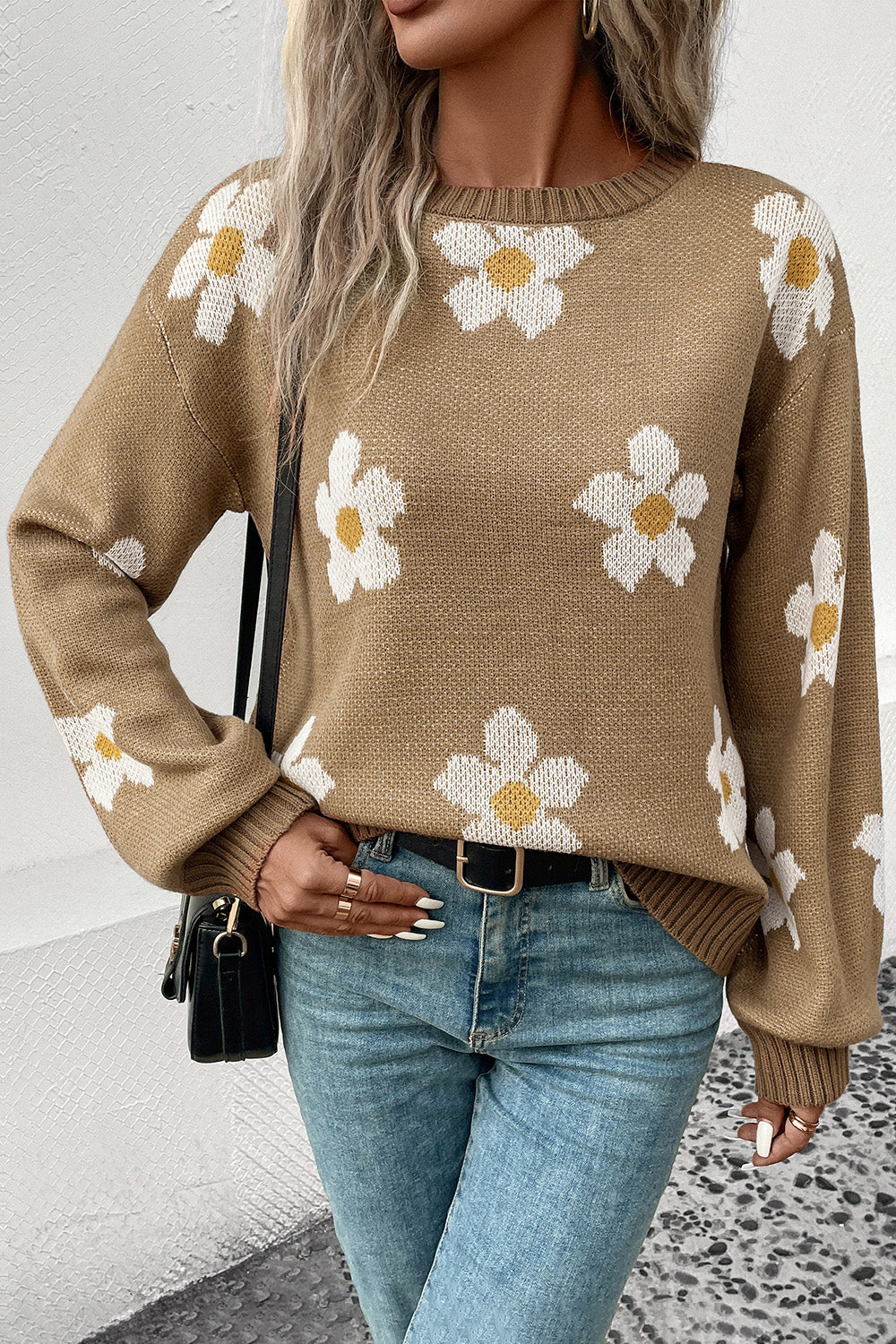 Floral Dropped Shoulder Sweater