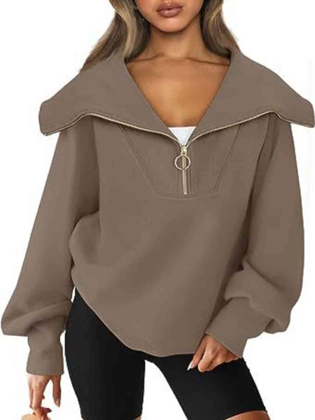 Half-Zip Lantern Sleeve Top