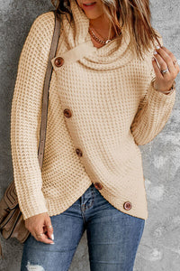 Decorative Button Mock Neck Sweater