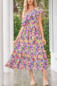 Ruffled Floral One Shoulder Dress