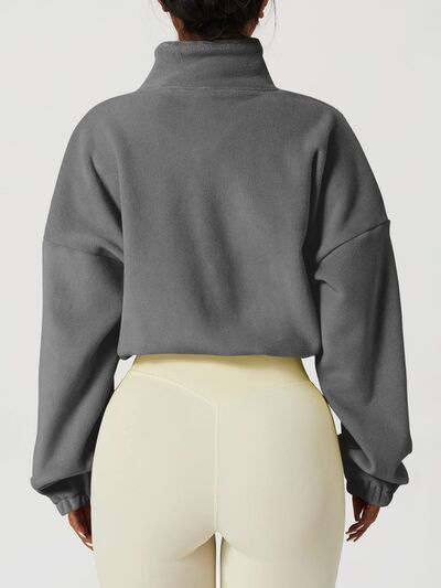 Drawstring Zip Up Dropped Shoulder Sweatshirt