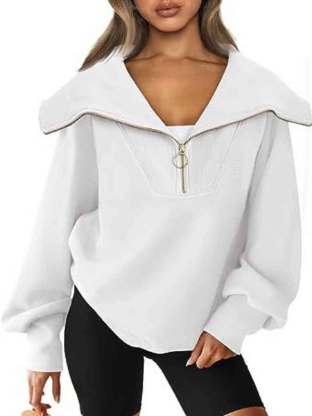 Half-Zip Lantern Sleeve Top