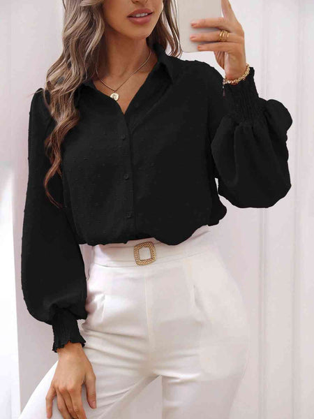 Lantern Sleeve Collared Shirt