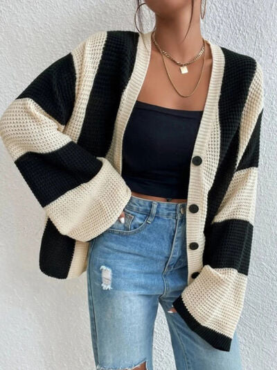 Striped Button Up Cardigan