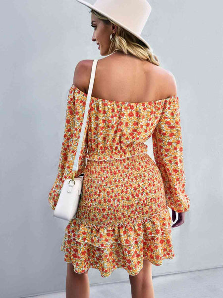 Floral Smocked Off-Shoulder Ruffled Dress