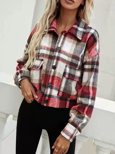 Plaid Collared Neck Button Down Jacket